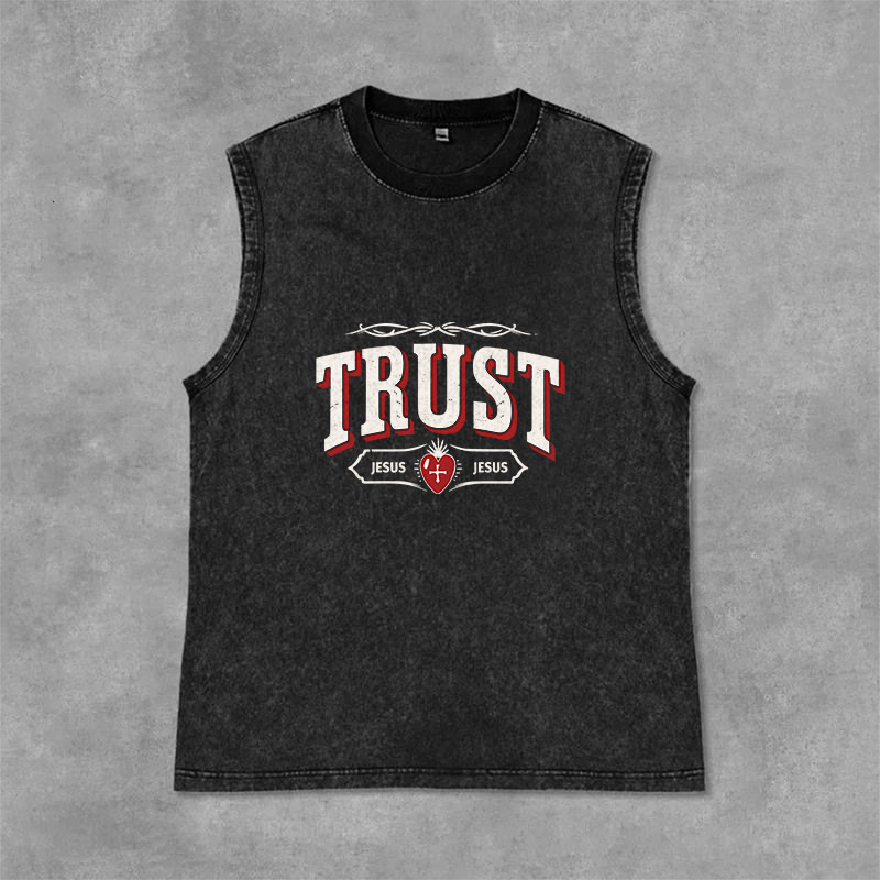 Christianartworkshop „Vertraue Jesus – Heiliges Herz“-Unisex-Tanktop (gewaschen) - Schwarz - 2XL - image 9