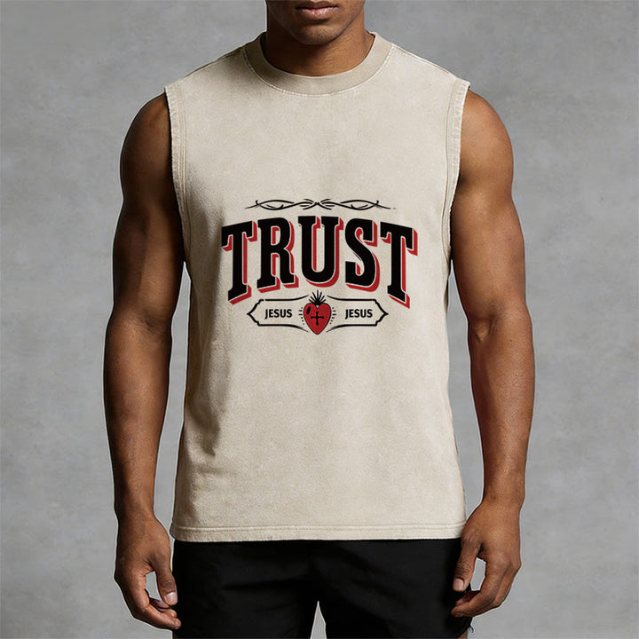 Christianartworkshop „Vertraue Jesus – Heiliges Herz“-Unisex-Tanktop (gewaschen) - image 5