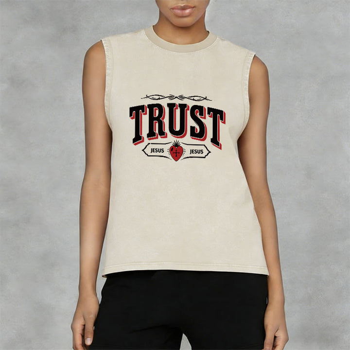 Christianartworkshop „Vertraue Jesus – Heiliges Herz“-Unisex-Tanktop (gewaschen) - image 4