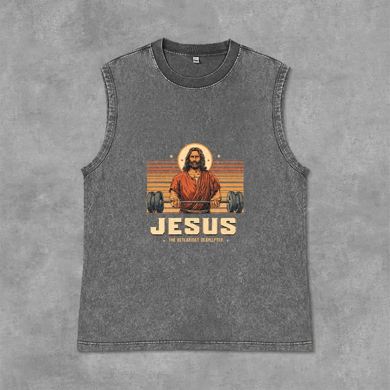 Christianartworkshop Jesus Deadlifter Glaubensbekenntnis Unisex-Tanktop - Grau - 2XL - image 12