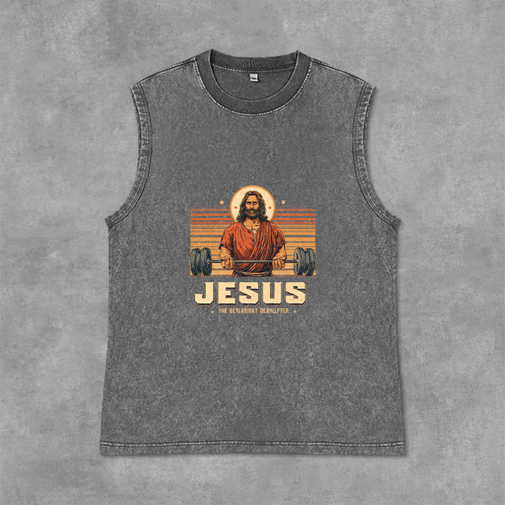 Christianartworkshop Jesus Deadlifter Glaubensbekenntnis Unisex-Tanktop - Grau - 2XL - image 12