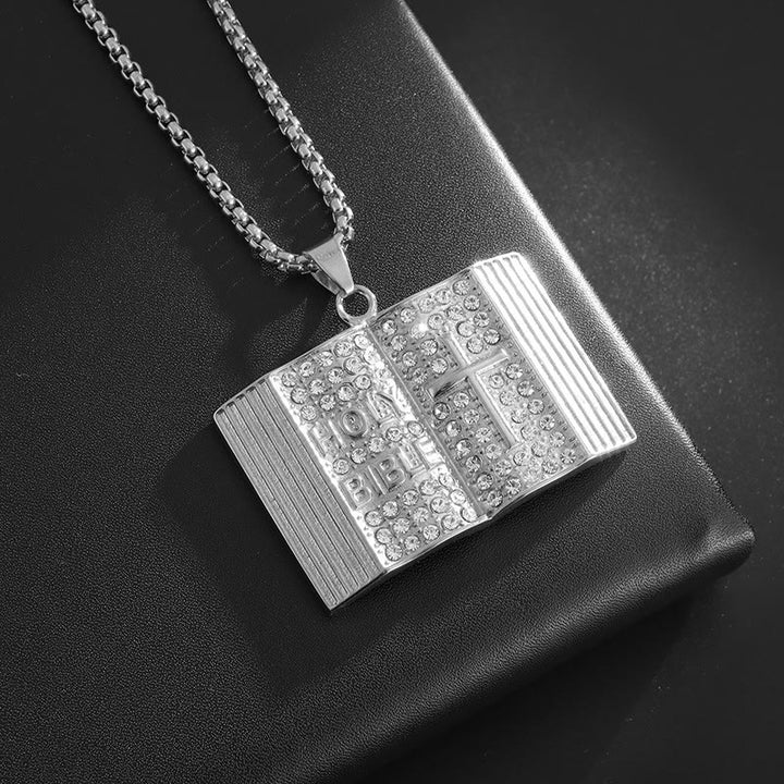 Christianartworkshop: Bibelförmige Kreuzanhänger-Halskette: Symbol des Glaubens und der göttlichen Weisheit - Silber - image 3