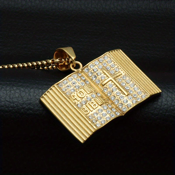 Christianartworkshop: Bibelförmige Kreuzanhänger-Halskette: Symbol des Glaubens und der göttlichen Weisheit - Golden - image 0