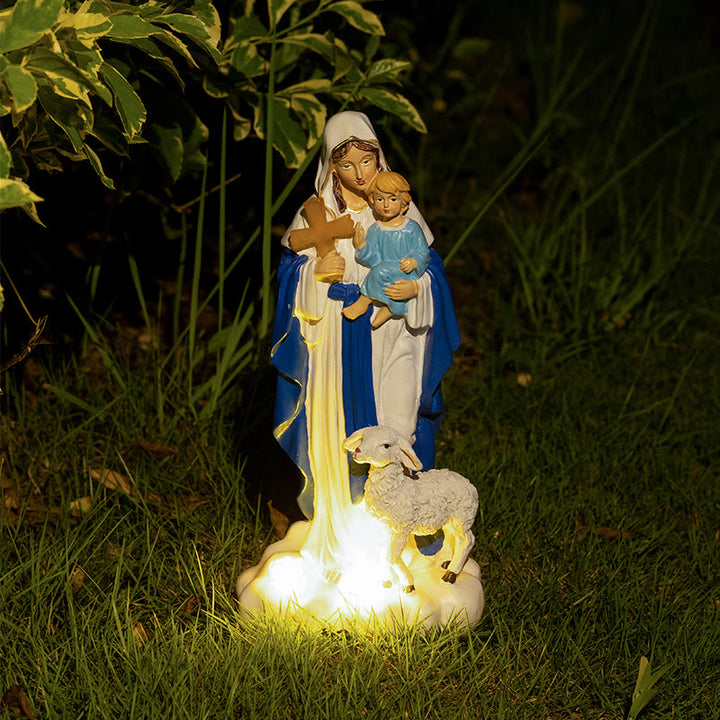 Christianartworkshop Solarbetriebene Marienfigur mit Lammornament: Besinnliches Ambiente für Zuhause - Unsere Liebe Frau - image 0