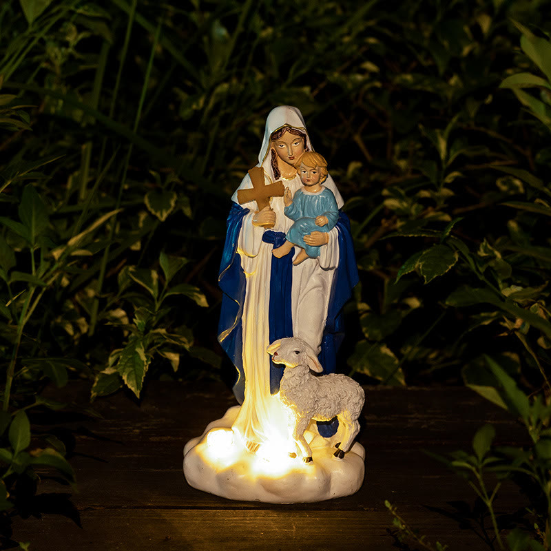 Christianartworkshop Solarbetriebene Marienfigur mit Lammornament: Besinnliches Ambiente für Zuhause - image 2