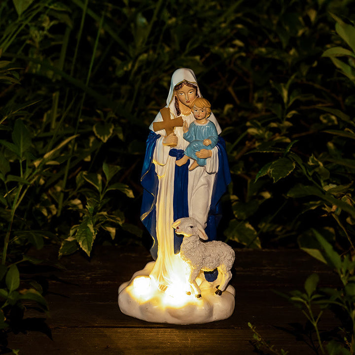 Christianartworkshop Solarbetriebene Marienfigur mit Lammornament: Besinnliches Ambiente für Zuhause - image 2