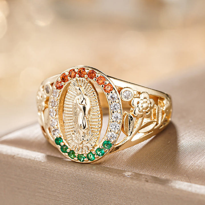 Christianartworkshop Zirkonbesetzter Marienring mit floralem Design: Elegante Erinnerung an unerschütterlichen Glauben - image 4