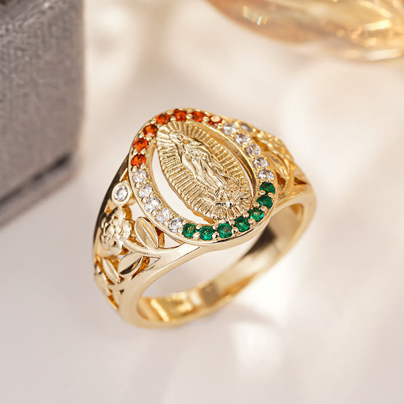 Christianartworkshop Zirkonbesetzter Marienring mit floralem Design: Elegante Erinnerung an unerschütterlichen Glauben - image 3