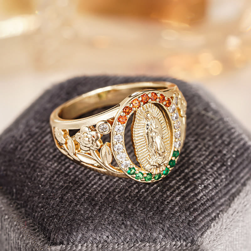 Christianartworkshop Zirkonbesetzter Marienring mit floralem Design: Elegante Erinnerung an unerschütterlichen Glauben - image 6