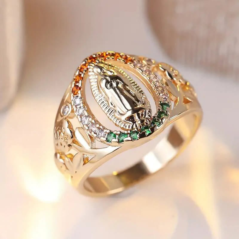 Christianartworkshop Zirkonbesetzter Marienring mit floralem Design: Elegante Erinnerung an unerschütterlichen Glauben - image 1