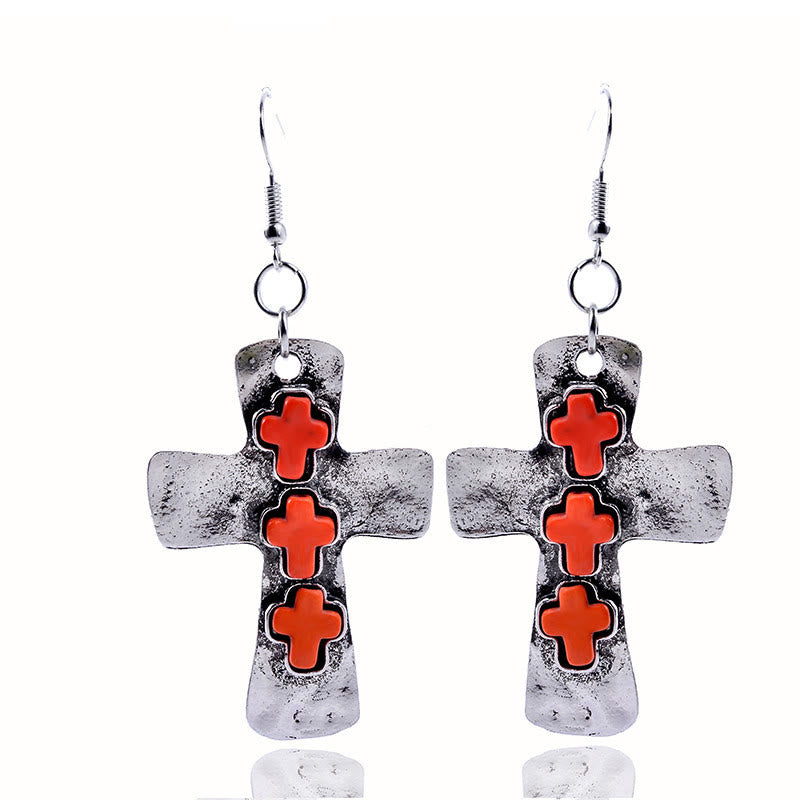 Christianartworkshop Strukturierte Ohrringe mit drei Kreuzen und Steineinlagen: Symbol für Glaube und Schutz - Orange - image 9