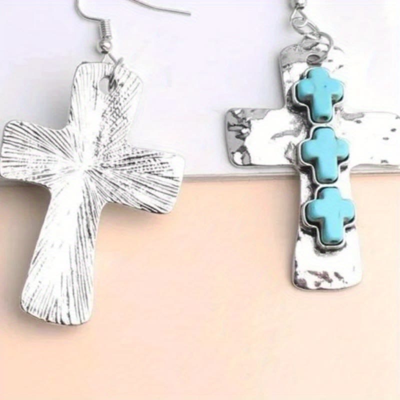 Christianartworkshop Strukturierte Ohrringe mit drei Kreuzen und Steineinlagen: Symbol für Glaube und Schutz - image 2