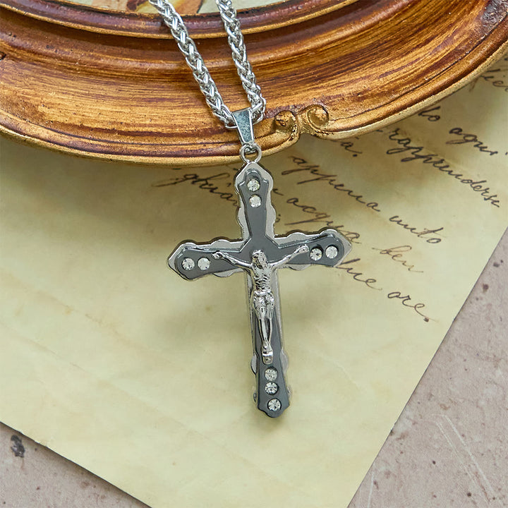 Christianartworkshop Blau/Silberne, detailreich gestaltete Kruzifix-Halskette: Ein heiliges Accessoire für Andacht - image 8