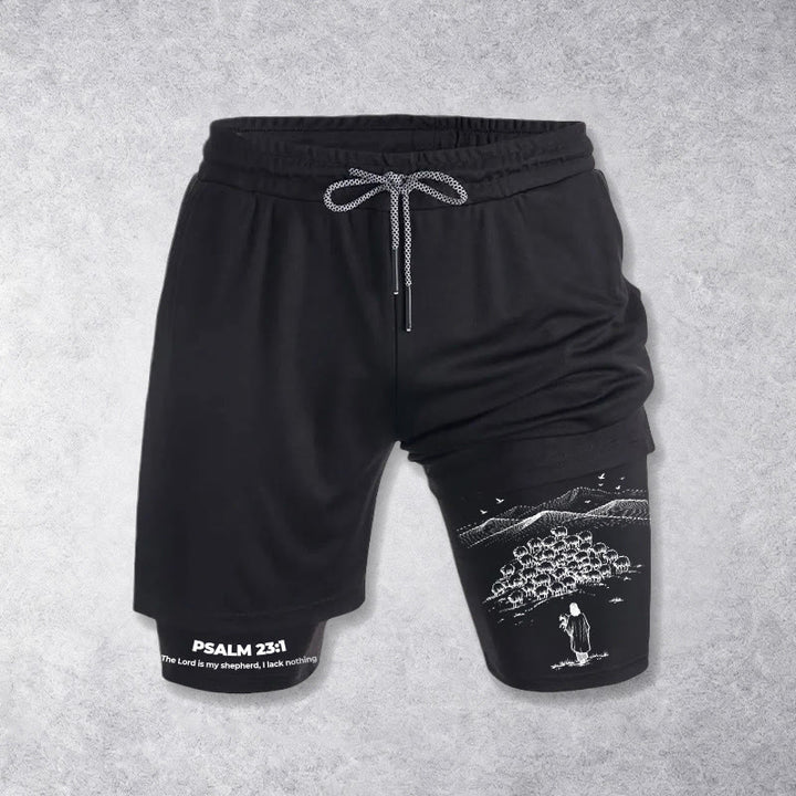 Christianartworkshop Psalm 23 Treuer Hirte Bedruckte Shorts - Schwarz - 3XL - image 9