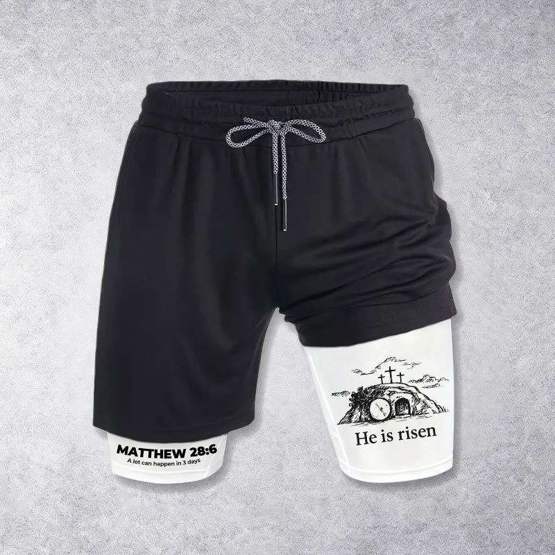 Christianartworkshop Matthäus 28,6 Er ist auferstanden Auferstehungs-Performance-Shorts - Weiß - 3XL - image 0