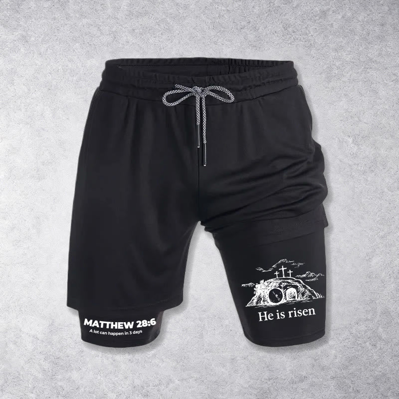 Christianartworkshop Matthäus 28,6 Er ist auferstanden Auferstehungs-Performance-Shorts - Schwarz - 3XL - image 9