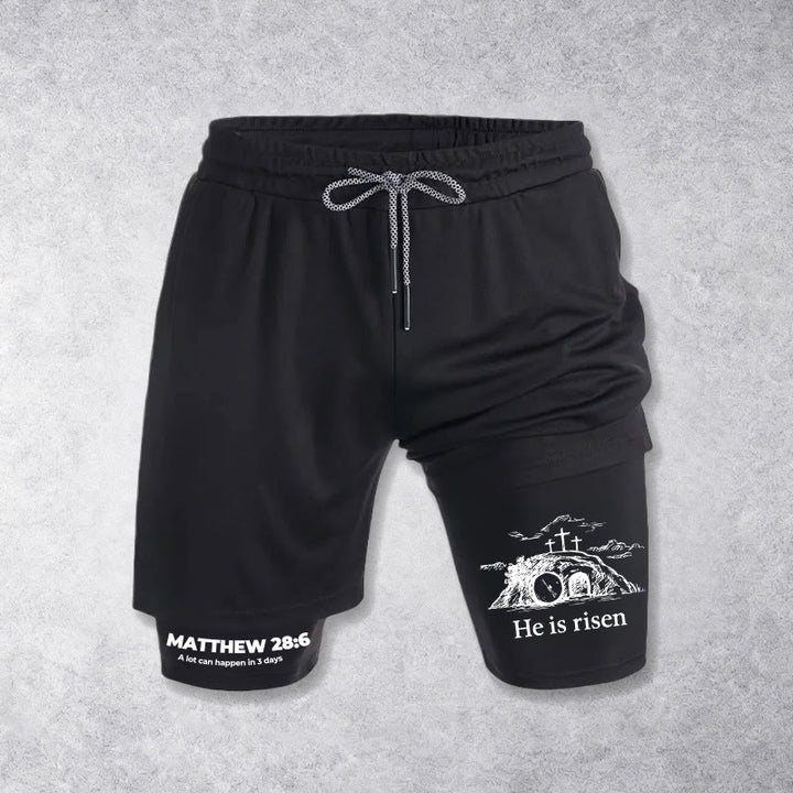 Christianartworkshop Matthäus 28,6 Er ist auferstanden Auferstehungs-Performance-Shorts - Schwarz - 3XL - image 9