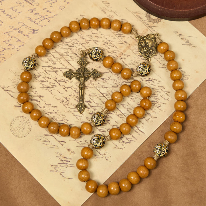 Christianartworkshop Heilige Familie und Kruzifix aus 10 mm Olivenholzperle, handgefertigter Rosenkranz für heilige Gebete - image 0