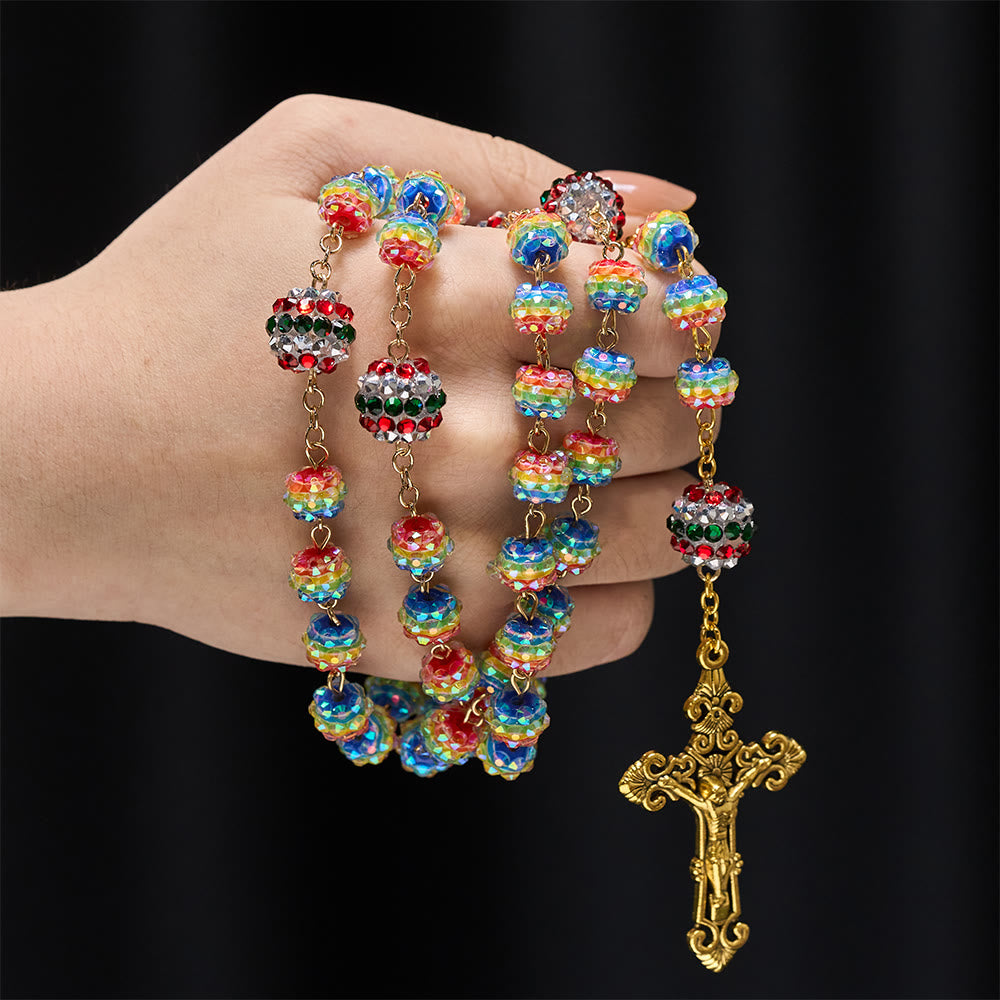 Christianartworkshop: Weihnachtlicher Regenbogenrosenkranz mit goldenem Kreuz: Andacht & lebendiger Glaube - image 1