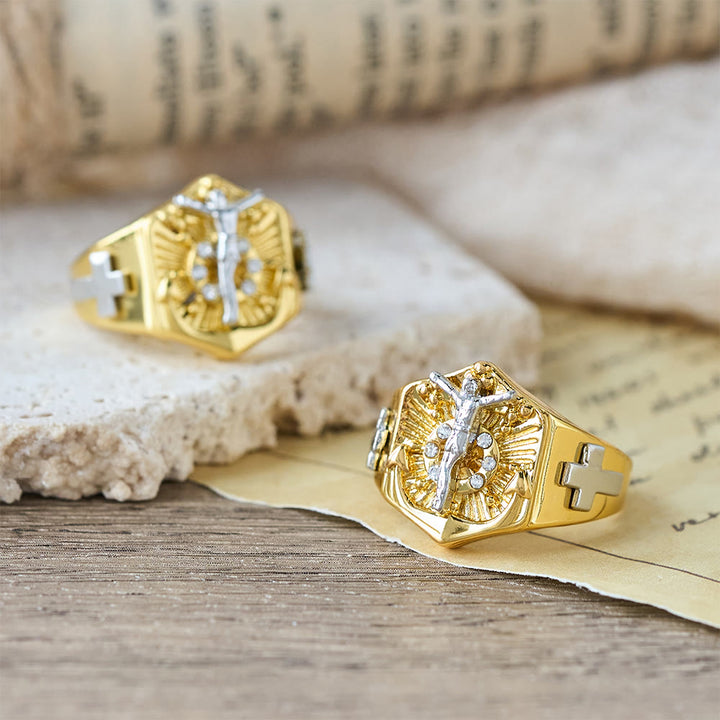 Christianartworkshop Zweifarbiger Kruzifix-Ring: Ein Symbol für Christi Erlösung und Glauben - image 1