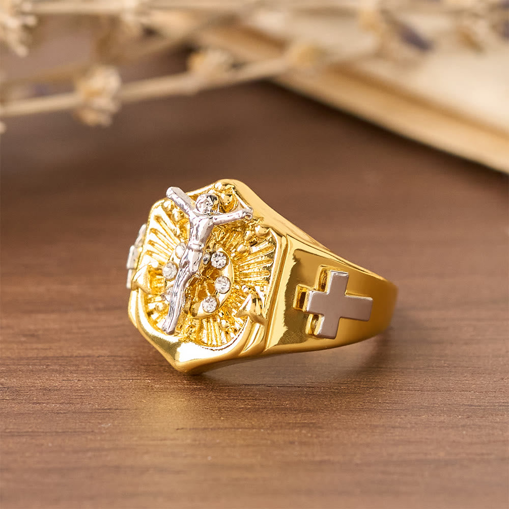 Christianartworkshop Zweifarbiger Kruzifix-Ring: Ein Symbol für Christi Erlösung und Glauben - image 8