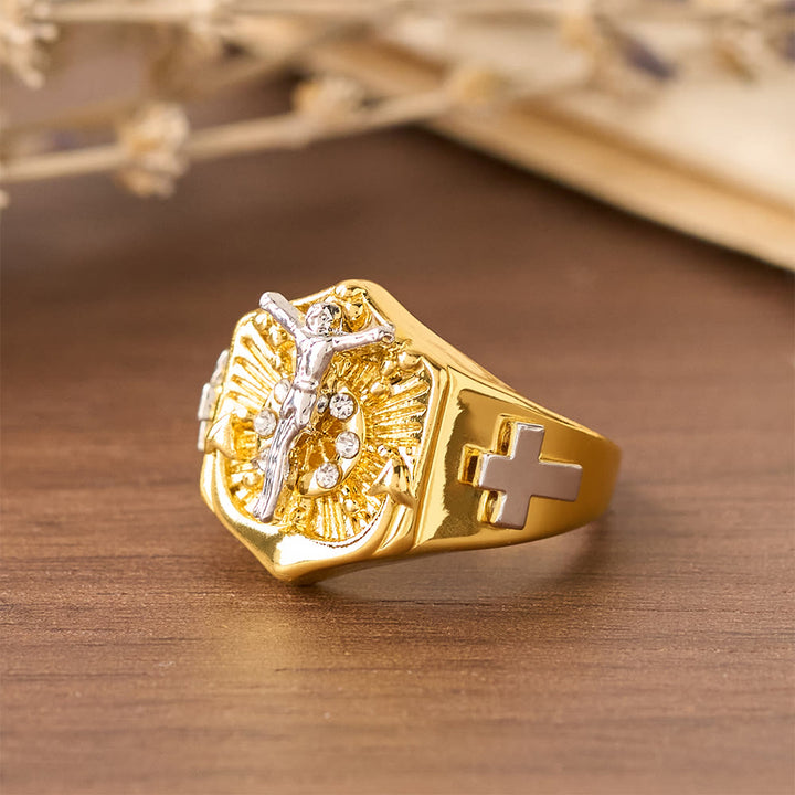 Christianartworkshop Zweifarbiger Kruzifix-Ring: Ein Symbol für Christi Erlösung und Glauben - image 8