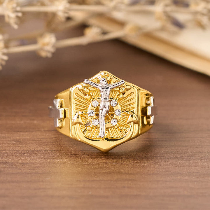 Christianartworkshop Zweifarbiger Kruzifix-Ring: Ein Symbol für Christi Erlösung und Glauben - US 13 - image 0