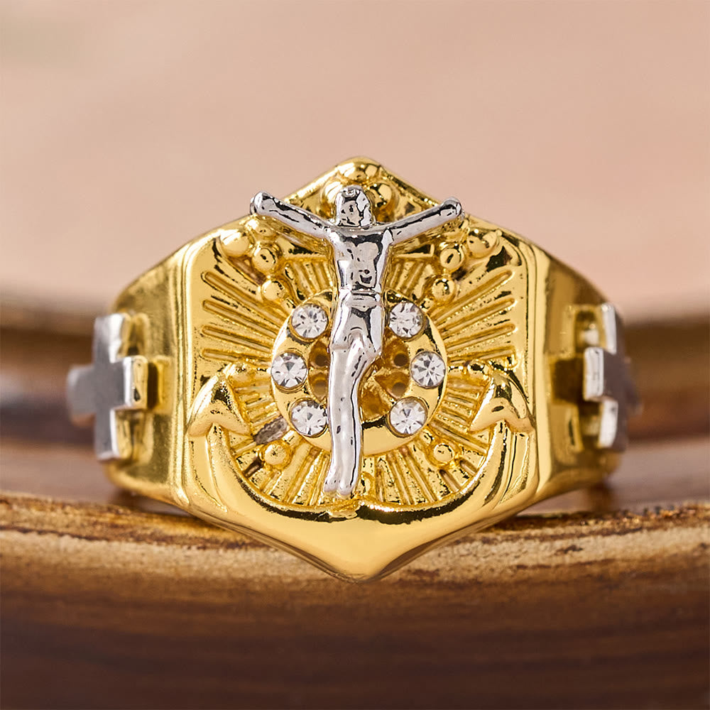Christianartworkshop Zweifarbiger Kruzifix-Ring: Ein Symbol für Christi Erlösung und Glauben - image 6