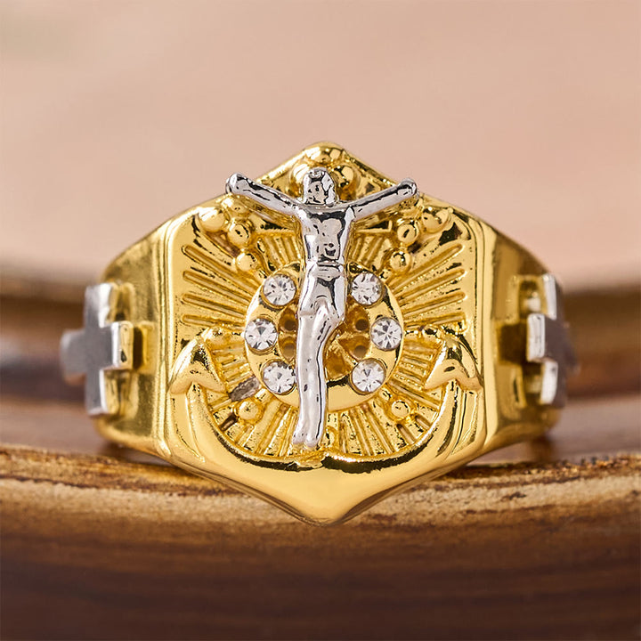 Christianartworkshop Zweifarbiger Kruzifix-Ring: Ein Symbol für Christi Erlösung und Glauben - image 6
