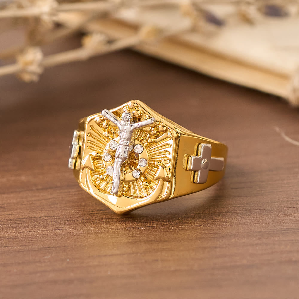 Christianartworkshop Zweifarbiger Kruzifix-Ring: Ein Symbol für Christi Erlösung und Glauben - image 10