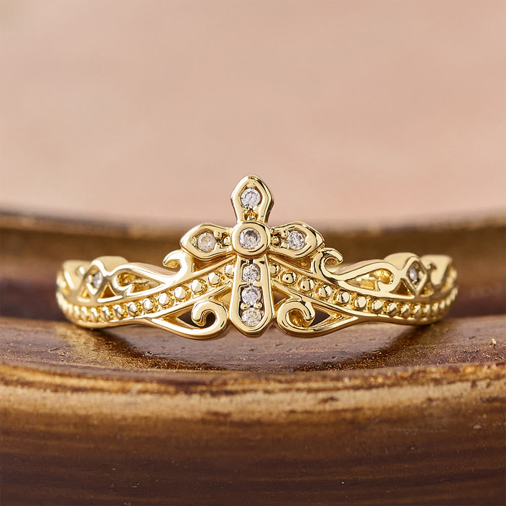 Christianartworkshop Ring mit Kreuzkrone im Dual Polished Style: Trage Seine königliche Fürsorge jeden Tag nah bei dir. - Golden (Geeignet für US-Größen 10-15) - image 0