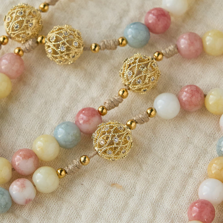 Christianartworkshop Rosenkranz in Pastellfarben mit Goldfiligran: Medaillon-Design „Unsere Liebe Frau“ aus Emaille - image 4