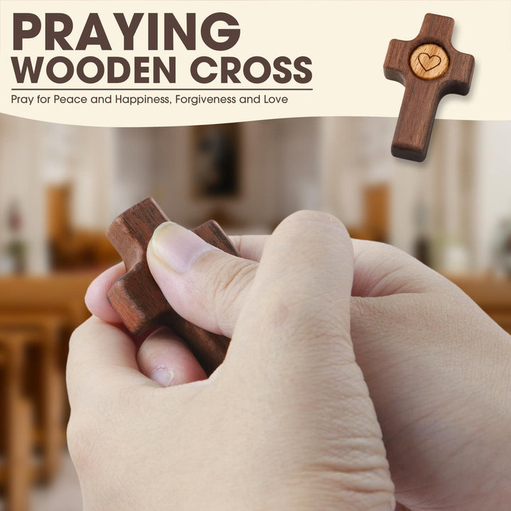 Christianartworkshop Taschenkreuz aus schwarzem Walnussholz mit Herzintarsie: Ein Symbol für Christi unfehlbare Liebe - image 1
