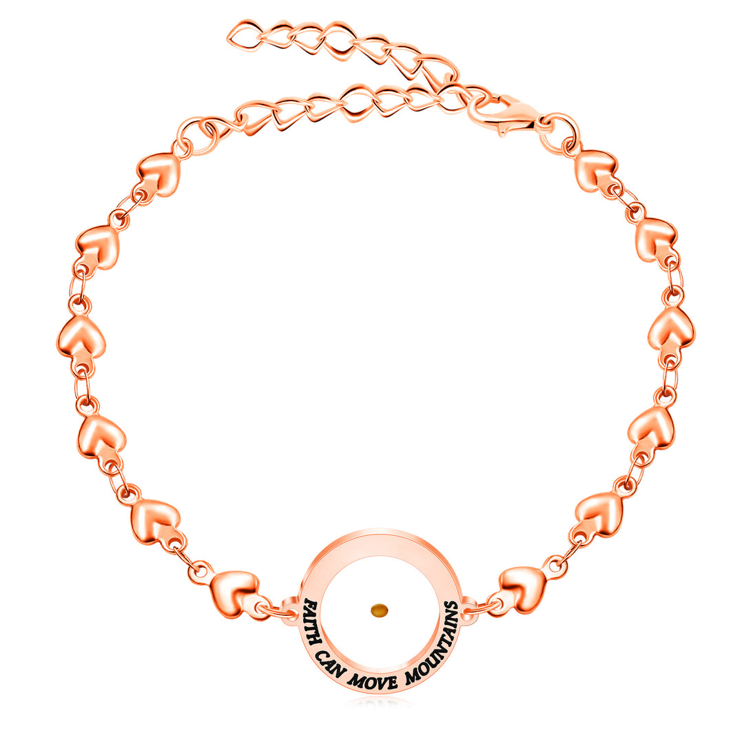 Christianartworkshop Matthäus 17,20 & Lukas 1,37 mit Senfkorn-Armband: Herzglieder mit Zirkon-Punkt-Detail - Roségold – Matthäus 17,20 - image 0