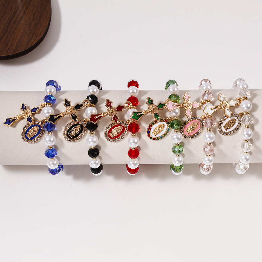 Christianartworkshop Marienmedaillon-Perlenarmband: Marienverzierungen und emaillierter Kreuzanhänger - image 1