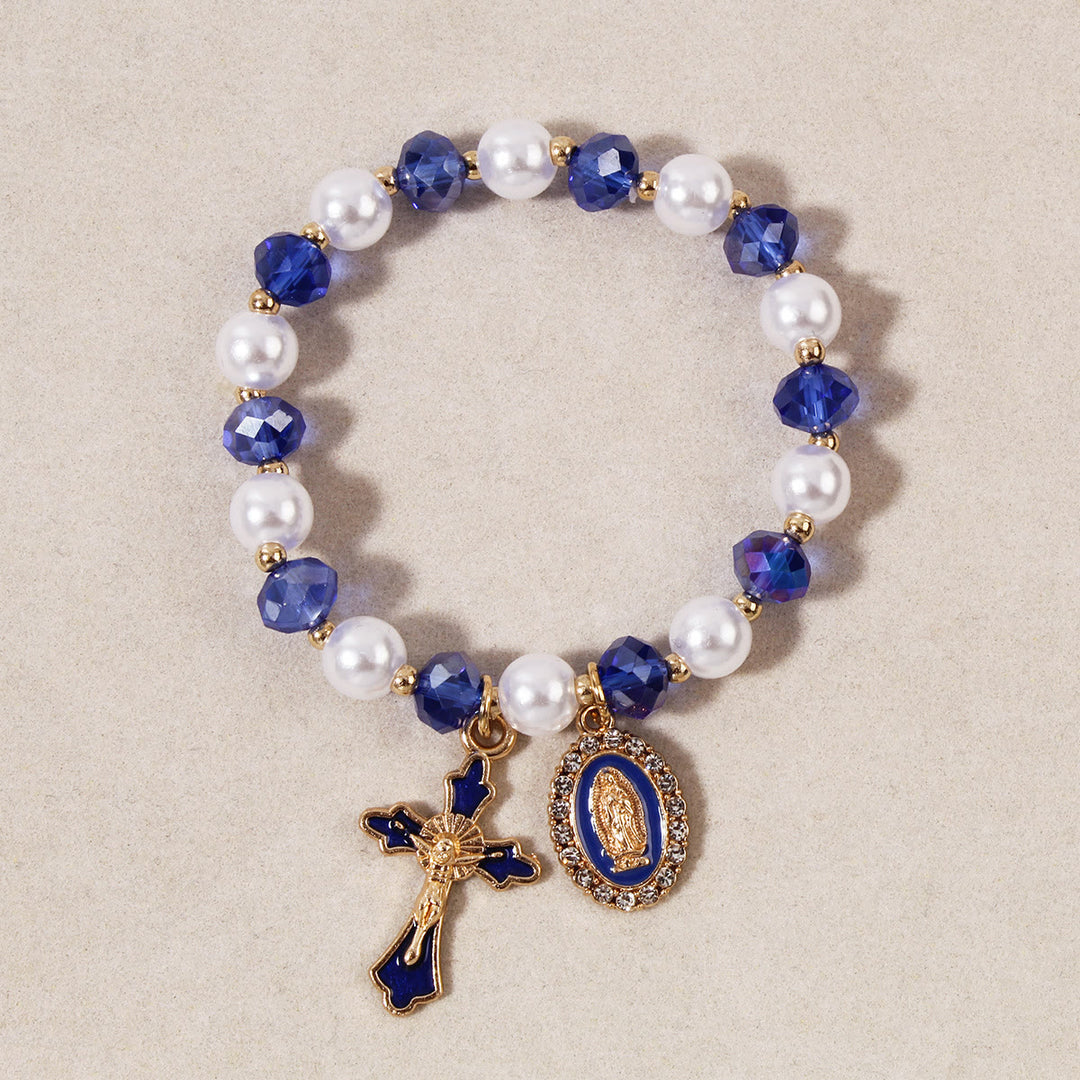 Christianartworkshop Marienmedaillon-Perlenarmband: Marienverzierungen und emaillierter Kreuzanhänger - Blau - image 6