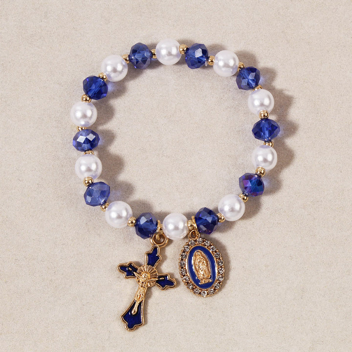 Christianartworkshop Marienmedaillon-Perlenarmband: Marienverzierungen und emaillierter Kreuzanhänger - Blau - image 6