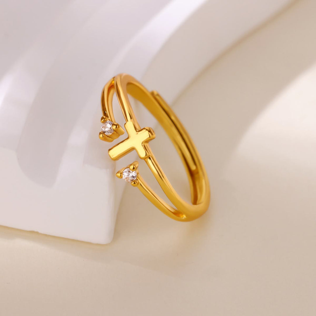 Christianartworkshop Doppelring mit Zirkonia-Akzenten und Kreuz: Ein Symbol für Christi strahlende Liebe - Golden (Geeignet für US-Größen 7 - 9) - image 0