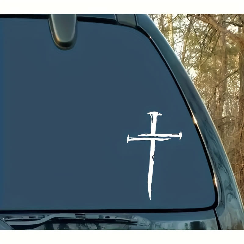 Christianartworkshop Vinylaufkleber mit abgenutztem Kreuz: Wetterbeständig für die Autoscheibe - Silberweiß - image 3
