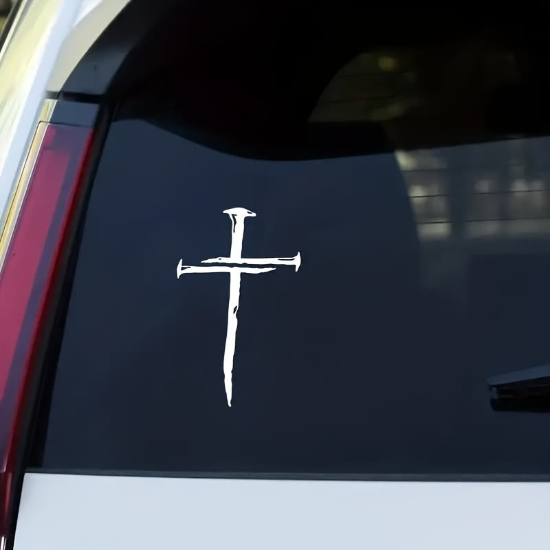Christianartworkshop Vinylaufkleber mit abgenutztem Kreuz: Wetterbeständig für die Autoscheibe - Weiß - image 0