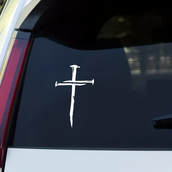 Christianartworkshop Vinylaufkleber mit abgenutztem Kreuz: Wetterbeständig für die Autoscheibe - Weiß - image 0