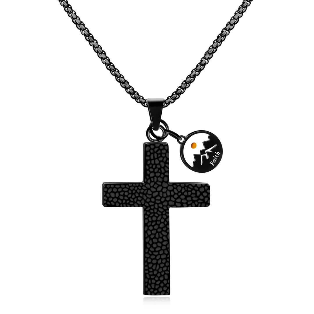Christianartworkshop Senfkorn-Halskette mit strukturiertem Kreuz: Metallische Anhänger als spirituelle Erinnerung - Schwarz - image 0