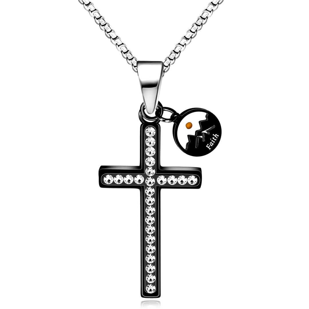 Christianartworkshop Senfkornkreuz mit Zirkonia: Bergmotiv für den täglichen Glauben - Schwarz - image 0
