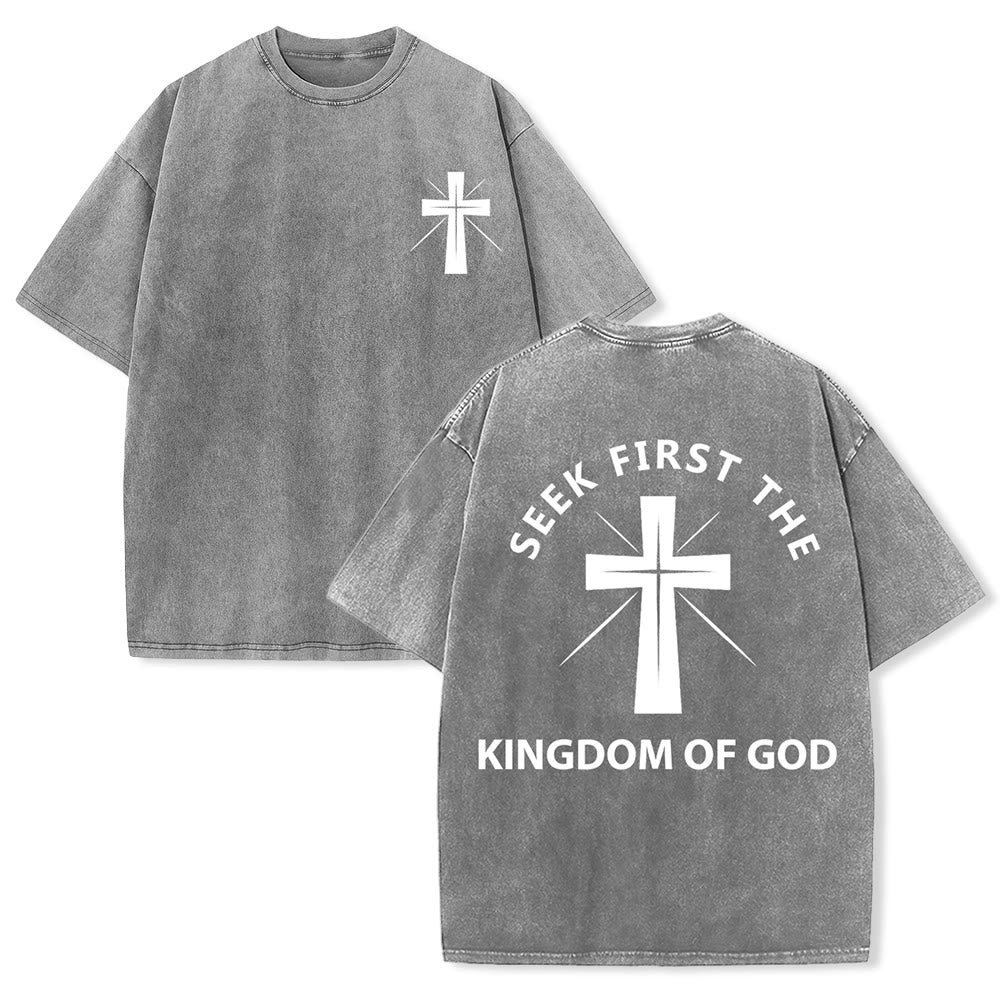Christianartworkshop „Sucht zuerst das Reich Gottes“ Unisex-T-Shirt (vorgewaschen) - Grau - 5XL - image 3