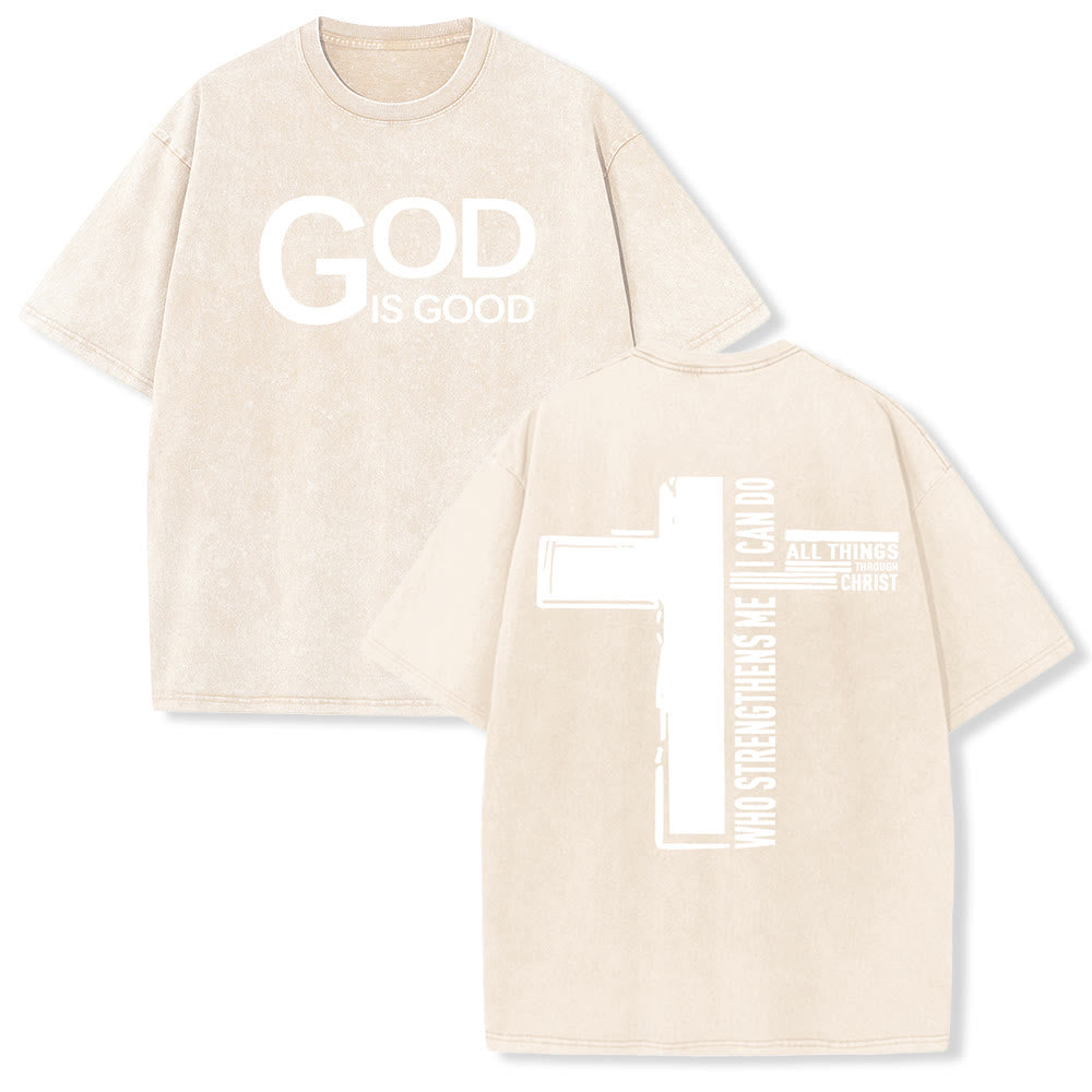 Christianartworkshop Gott ist gut – Philipper 4,13 – Unisex-T-Shirt mit Kreuzmotiv - Beige - 5XL - image 15
