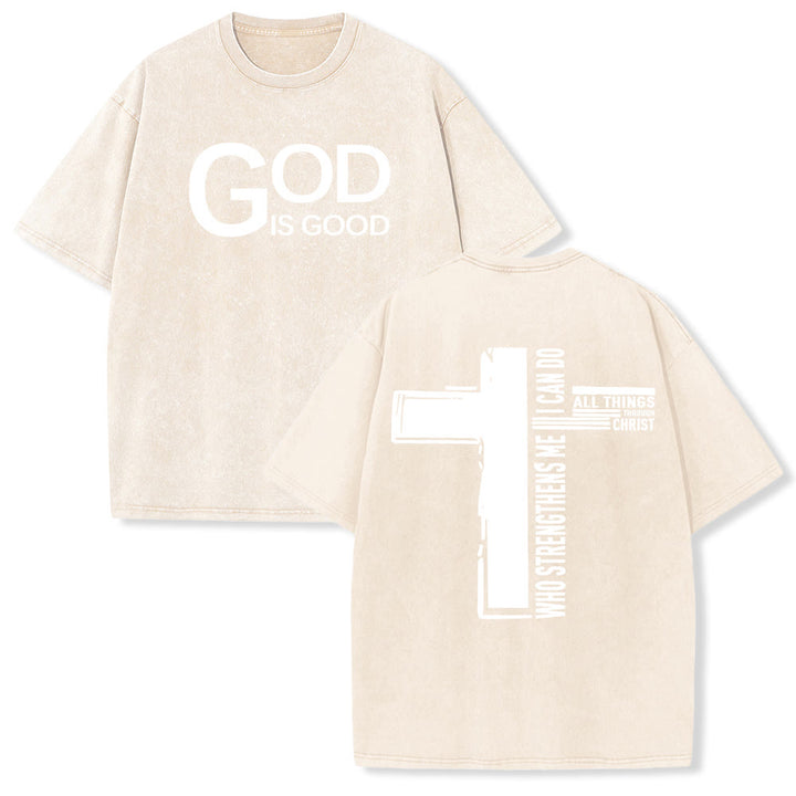 Christianartworkshop Gott ist gut – Philipper 4,13 – Unisex-T-Shirt mit Kreuzmotiv - Beige - 5XL - image 15