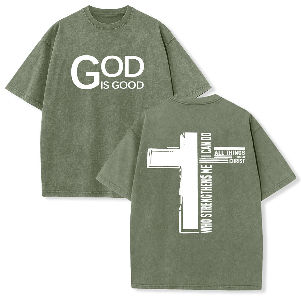 Christianartworkshop Gott ist gut – Philipper 4,13 – Unisex-T-Shirt mit Kreuzmotiv - Armeegrün - 5XL - image 9