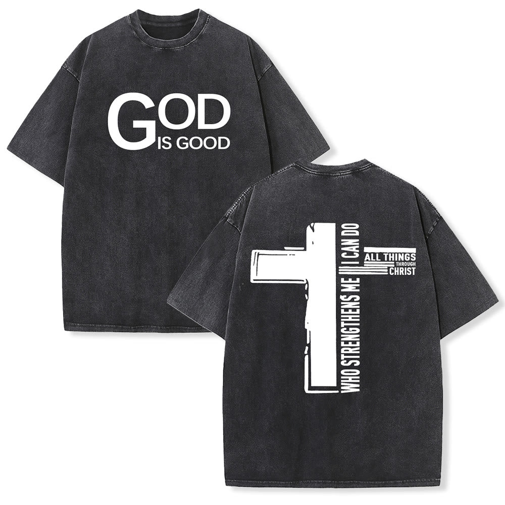 Christianartworkshop Gott ist gut – Philipper 4,13 – Unisex-T-Shirt mit Kreuzmotiv - Schwarz - 5XL - image 0