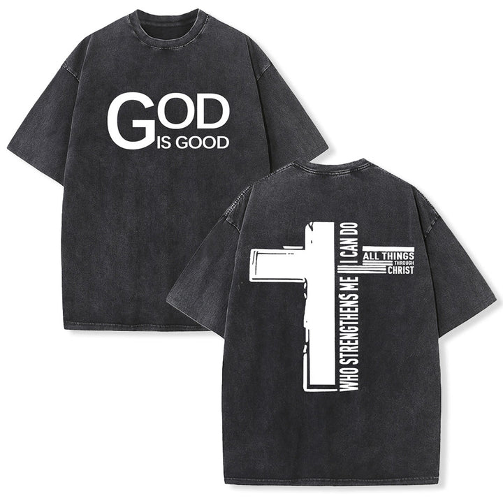 Christianartworkshop Gott ist gut – Philipper 4,13 – Unisex-T-Shirt mit Kreuzmotiv - Schwarz - 5XL - image 0