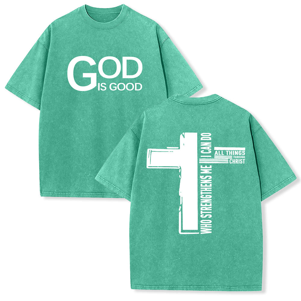 Christianartworkshop Gott ist gut – Philipper 4,13 – Unisex-T-Shirt mit Kreuzmotiv - Grün - 5XL - image 6